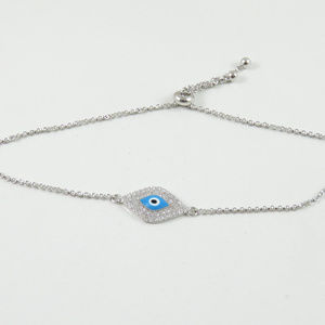 Vintage Sterling Silver Greek Evil Eye CZ Bracelet